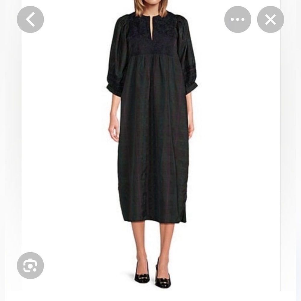 J. Marie Katrina Midi puffed sleeve embroidered dress Large NWOT